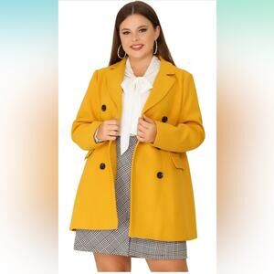 Agnes Orinda Women's Plus Size Notched Lapel Double Breasted Long Coat 4XL